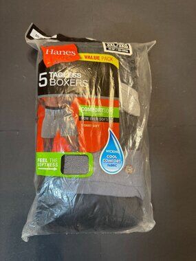 Hanes 5-Pack Tagless Boxers ComfortSoft Waistband 3XL 48-50" Wicking Cool Comfor